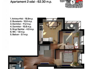 Apartament cu 2 camere, 63 m², Centru, Măgdăcești, Criuleni foto 11
