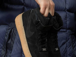 Nike Air Force 1 High Suede Black Gum cu blana / с мехом foto 2