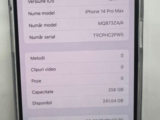 Vând,14 Pro Max, stare bună , memorie 256GB, starea bateriei 86%, culoare Black. foto 2