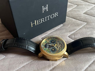Heritor Automatic Aura Men's Semi-Skeleton Black Leather Gold Watch HR3502