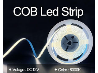 Bandă LED COB, albă, 6000K, DC12V, 5 m, 320 LED-uri/m. Bandă LED flexibilă de 8 mm, pentru interior foto 2