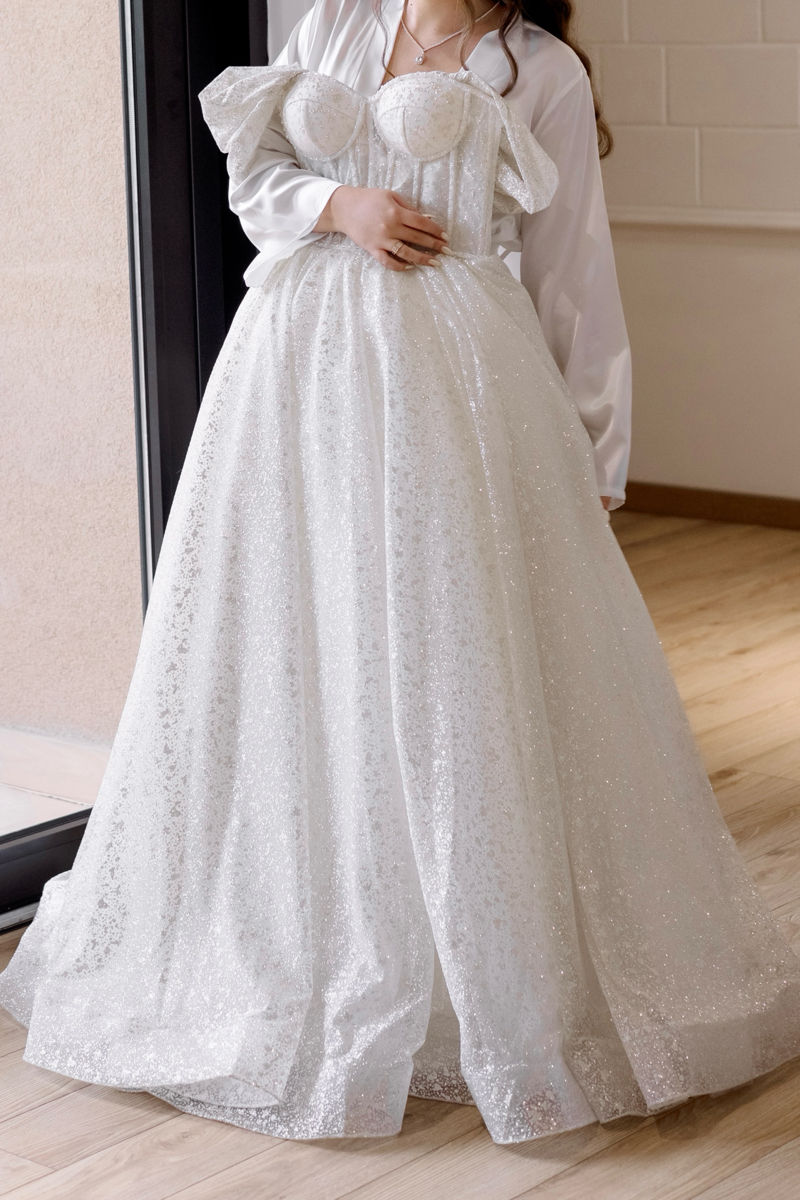 Rochie de mireasă strălucitoare cu perle + voal și jupon (necununata) foto 8