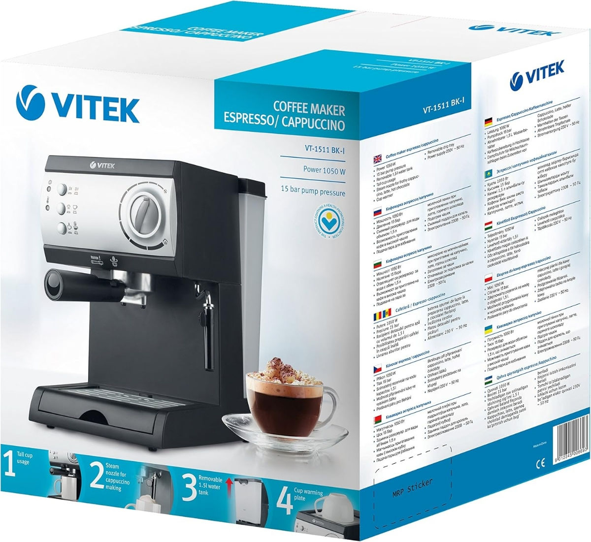 Кофеварка рожковая  vitek VT-1511 BK , капучино машина фото 4