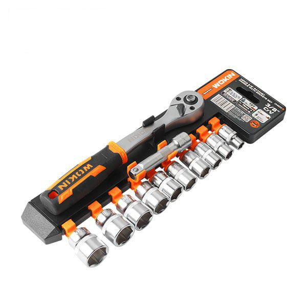 Set de 12 chei tubulare de 3/8 cu maner cu clichet Cr-V Wokin (Industrial) фото 0
