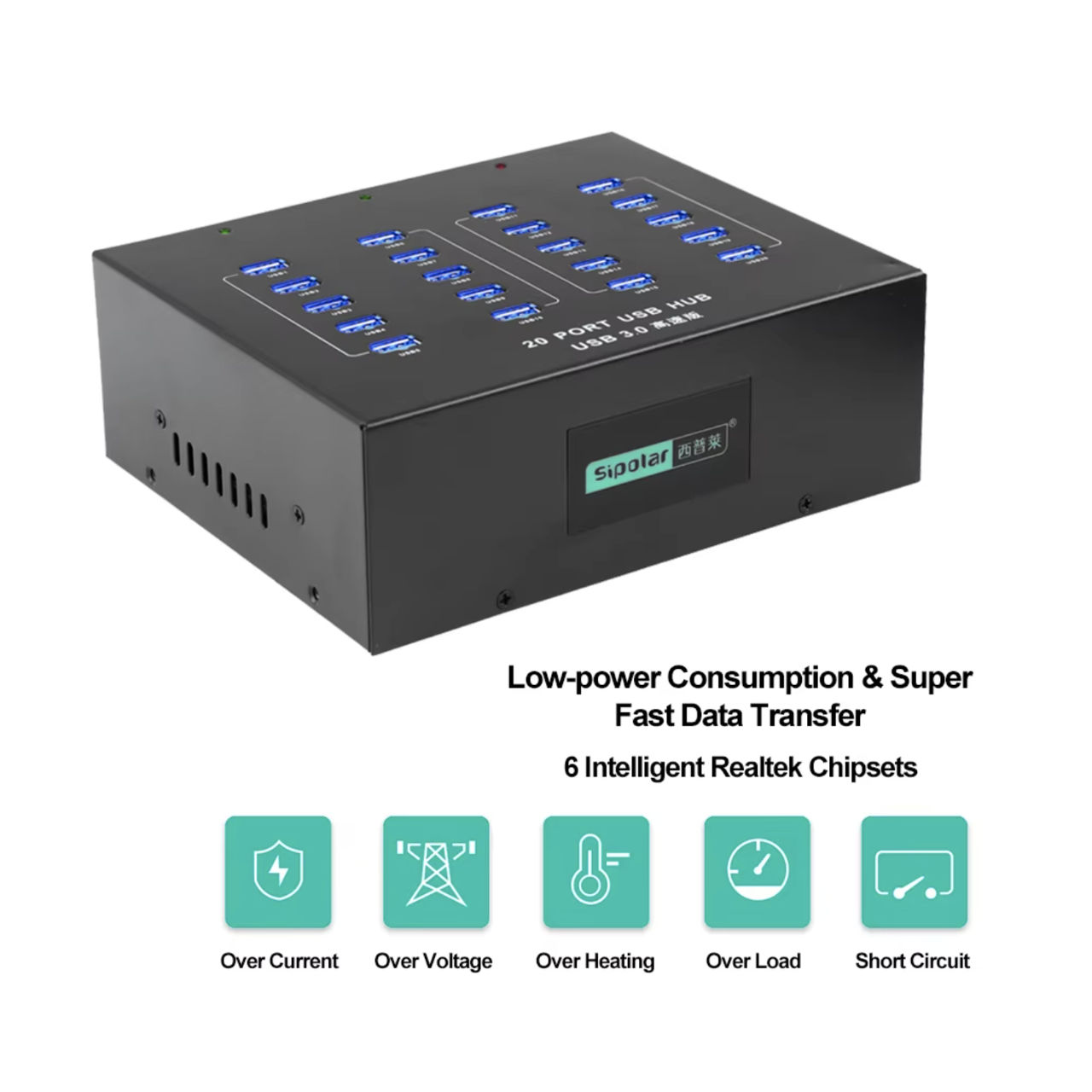Sipolar A213P Industrial Super Speed 5Gbps 20 Ports Charger Hub USB3.0 & Data USB3.0 110W foto 7