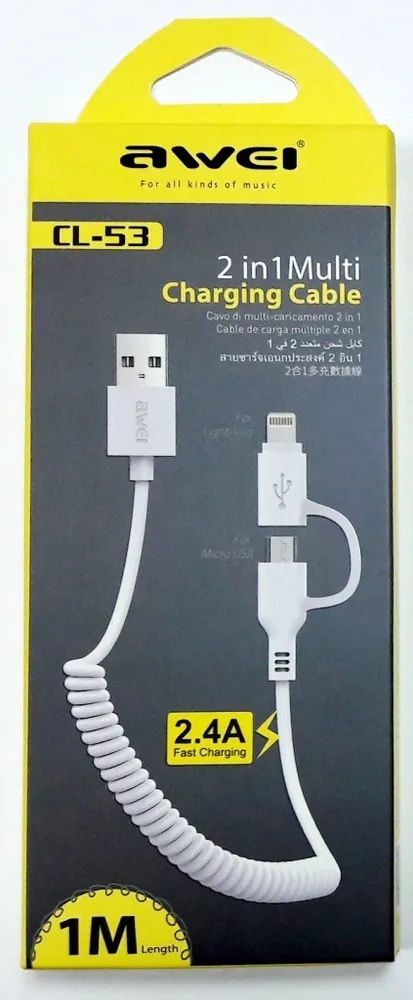 Cablu USB Micro + Lightning 2.4A alb CL-53 foto 0