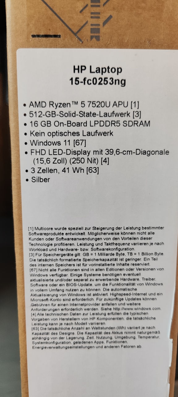 Ноутбук Hp 15-fc0253ng- Ryzen 5, 16/512gb. Новый Запечатанный foto 2