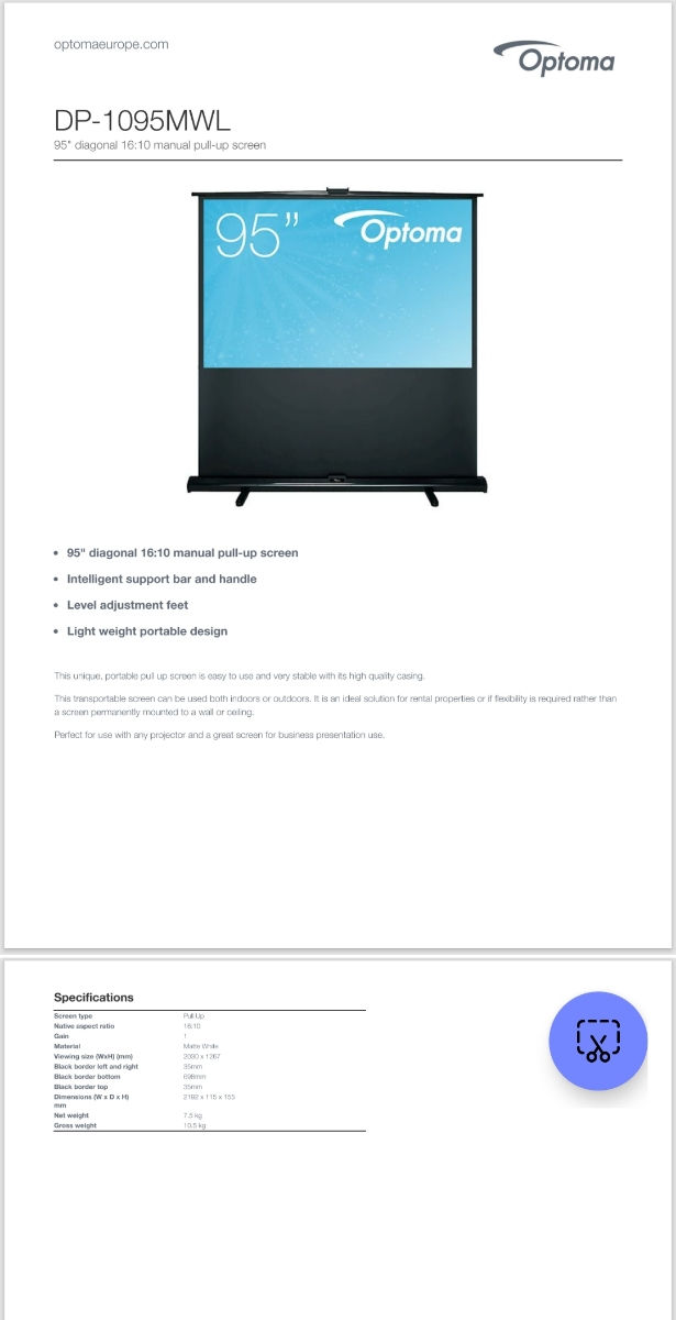 Optoma DP-1095MWL. Ecran proiector, monitor proiector, manual screen, Ecran de proiecţie foto 1
