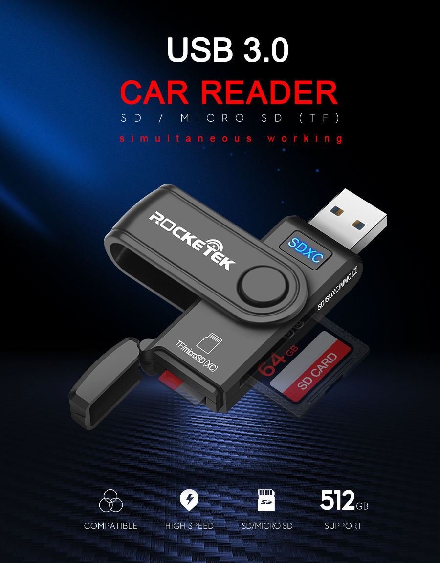 Rocketek USB 3.0 Card Reader USB, Картридер Micro SD, USB 3.0 Hub, USB