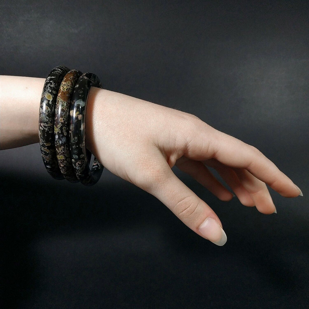 Винтажный Комплект Браслетов Из Камня Plum Flower Jasper — Натуральный Камень, Редкий Рисунок