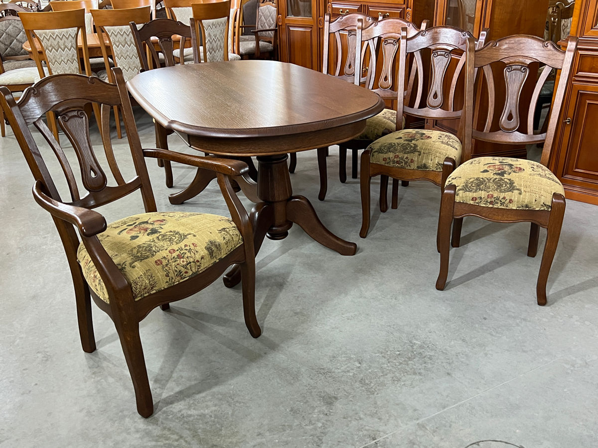 Masa ovala cu 6 scaune din lemn natural фото 6