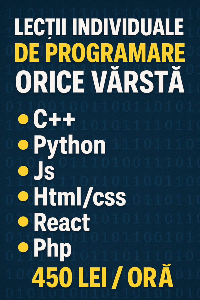 Lecții individuale de programare – de la zero până la nivel avansat!