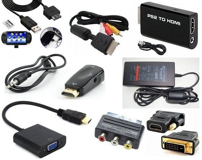 Адаптеры: PS2 to HDMI, HDMI to VGA, кабель AV, блок питания для ...