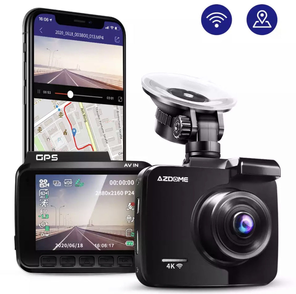 camera video autoto azdome super hd,4k,120 fps,gps,procesor novatek 96660,  wifi, wdr