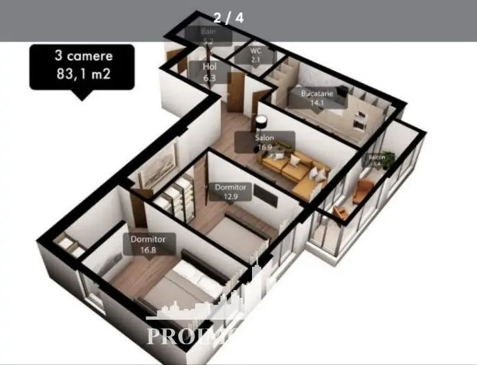 2-х комнатная квартира,  Рышкановка,  Кишинёв,  Кишинёв мун. фото 3