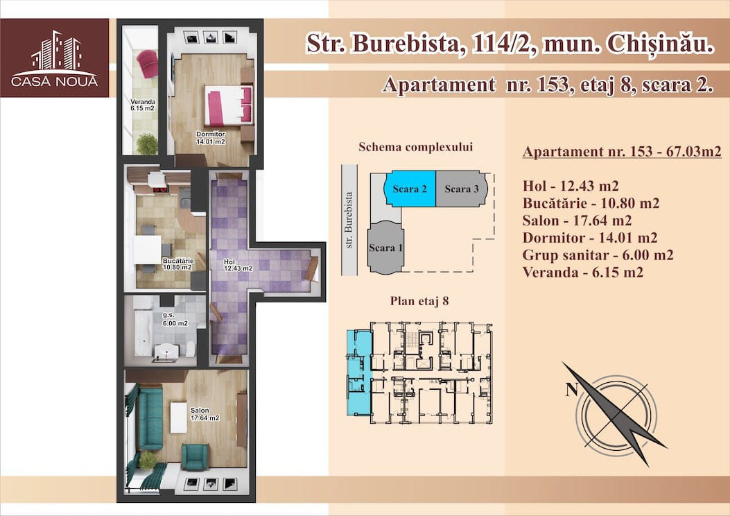 Apartament cu 2 camere, 67 m², Botanica, Chișinău foto 2