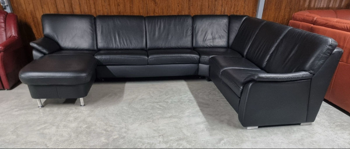 Canapea forma U din piele naturală + funcția pat  foto 0