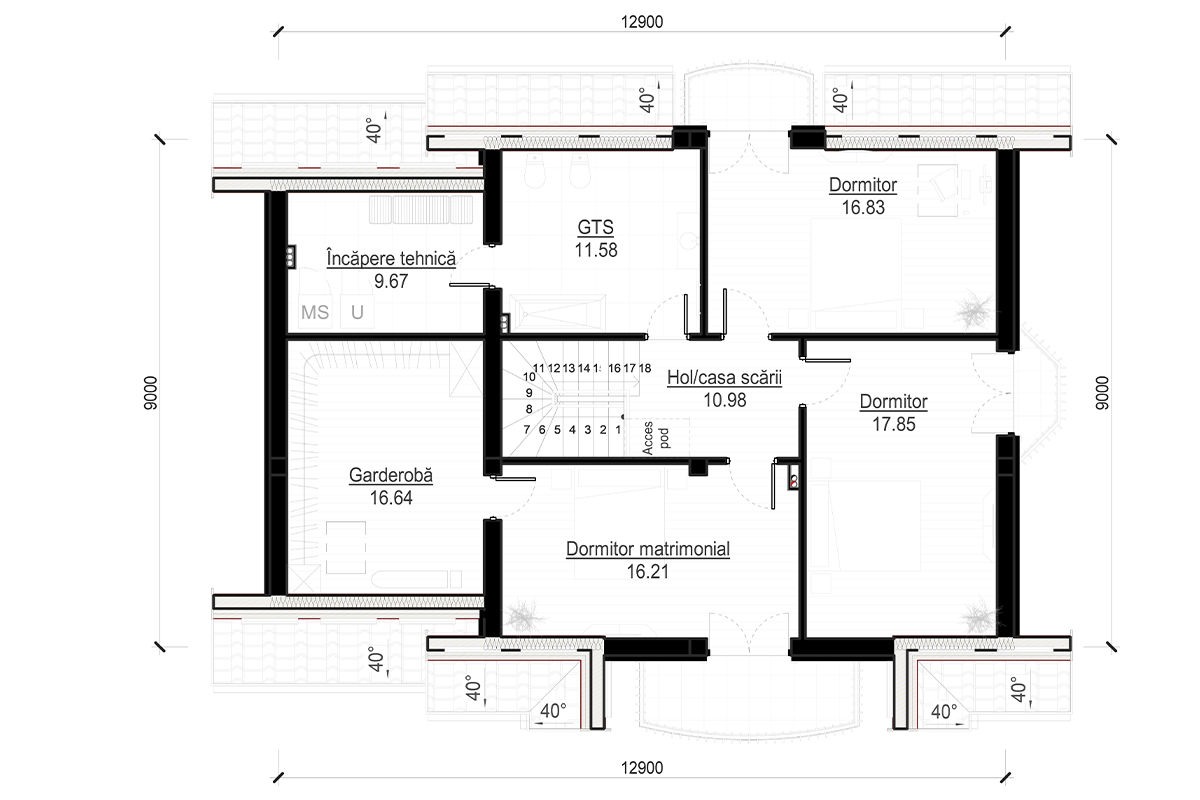 Casă de locuit individuală cu 2 niveluri P+M / stil clasic / 201,1 m2 / proiecte / construcții foto 4