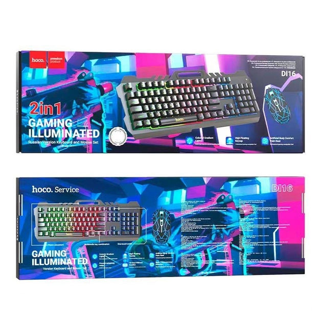 Set tastatură și mouse cu iluminare HOCO DI16 Gaming (versiunea rusă) foto 2