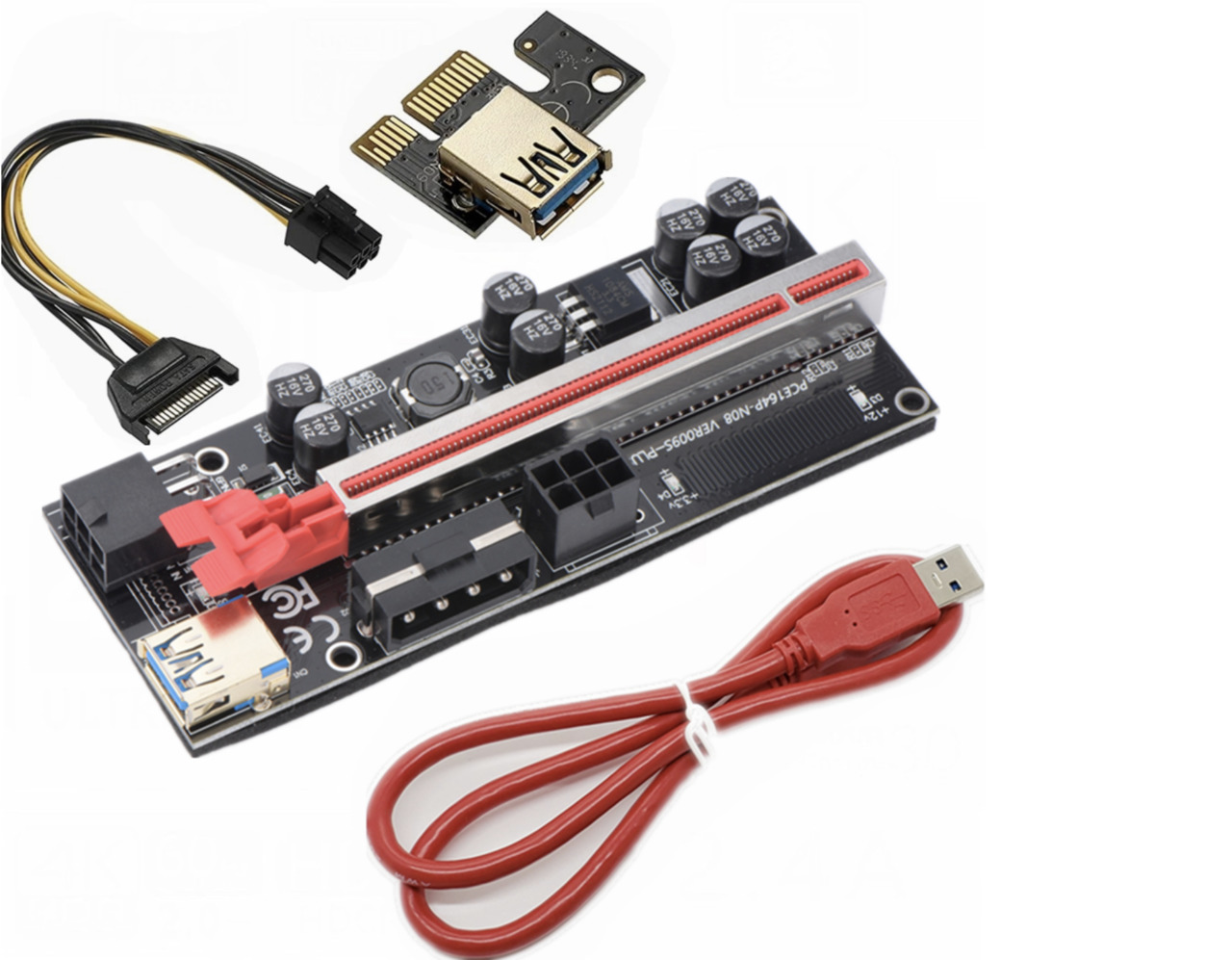 ID-202: Riser ver 009s Plus Pro - Pci-e 1x to 16x usb 3.0 - райзер для видеокарт 8 конденсаторов foto 1