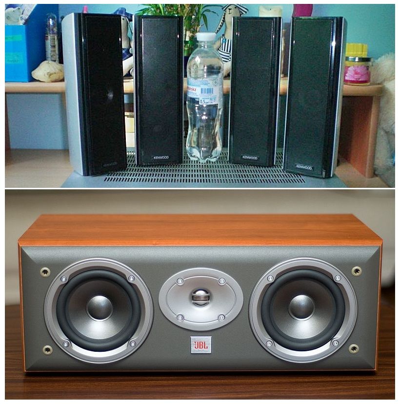 2-x полосные колонки Kenwood black, silver и центральная колонка JBL ...