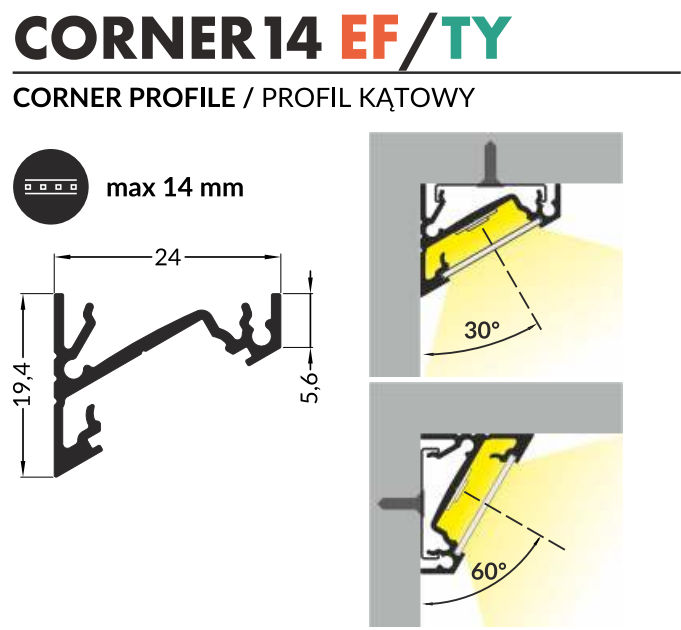 Profil din aluminiu de colt corner 14 pentru banda led - anodizat 2 metri - set complet descriere pr foto 2