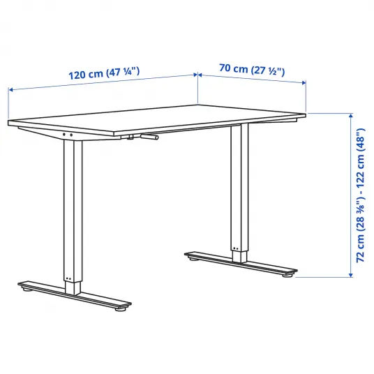 IKEA Trotten Birou cu inaltime reglabila, alb, 120x70 cm foto 5