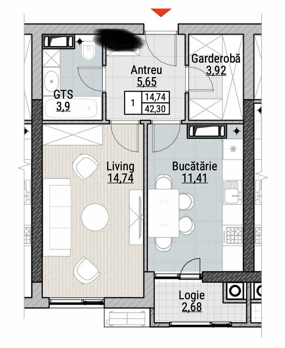 Apartament cu 1 cameră, Centru, Durlești, Chișinău mun.