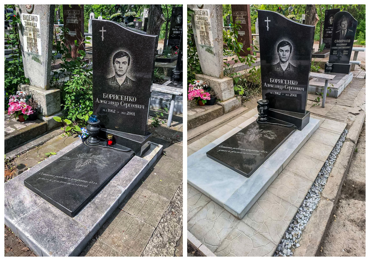 Repararea și restaurarea fundațiilor pietrelor funerare: turnare, consolidare, curățare, placare foto 15
