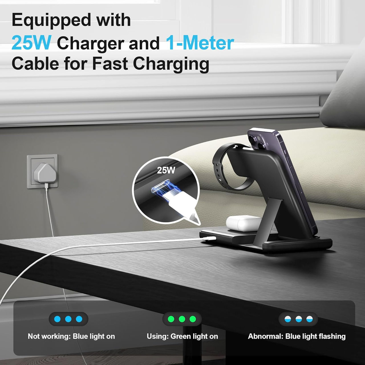 Incarcator Wireless 3 in 1 iPhone Apple Watch 15W foto 4