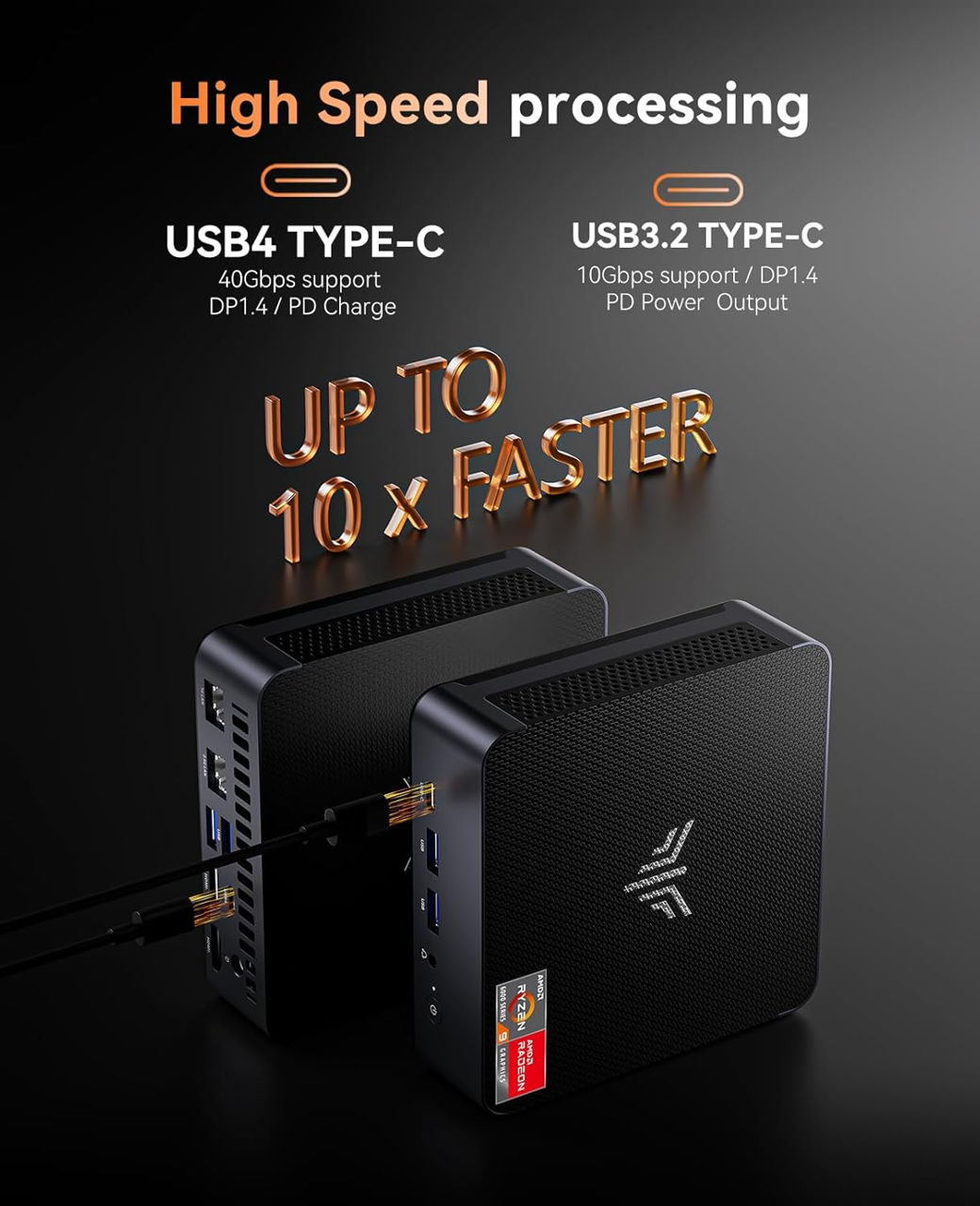 NiPoGi AM21 Mini PC АMD Ryzen 9 6900HX(8C/16T, up to 4.9GHz), Mini Computer 16GB DDR5 512GB M.2 NVMe фото 4