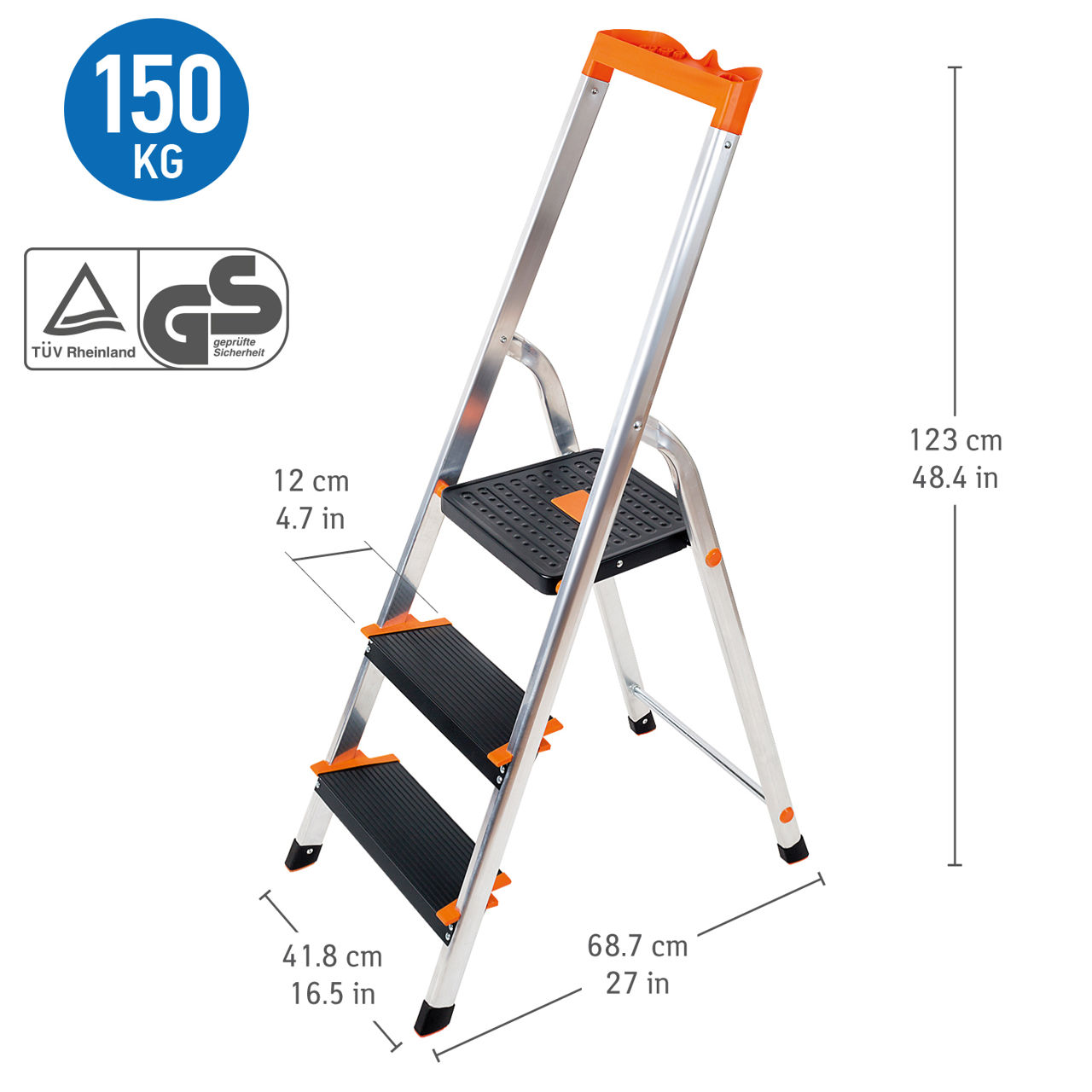 Алюминиевая складная трехступенчатая лестница Tatkraft 10109