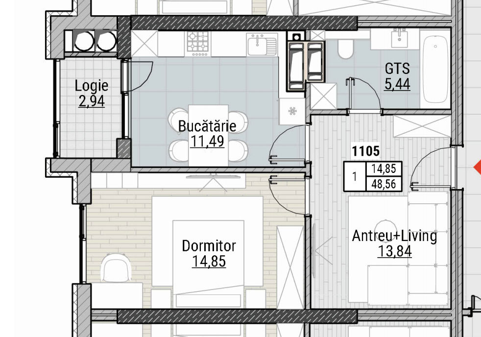 Apartament cu 1 cameră, Centru, Durlești, Chișinău mun.