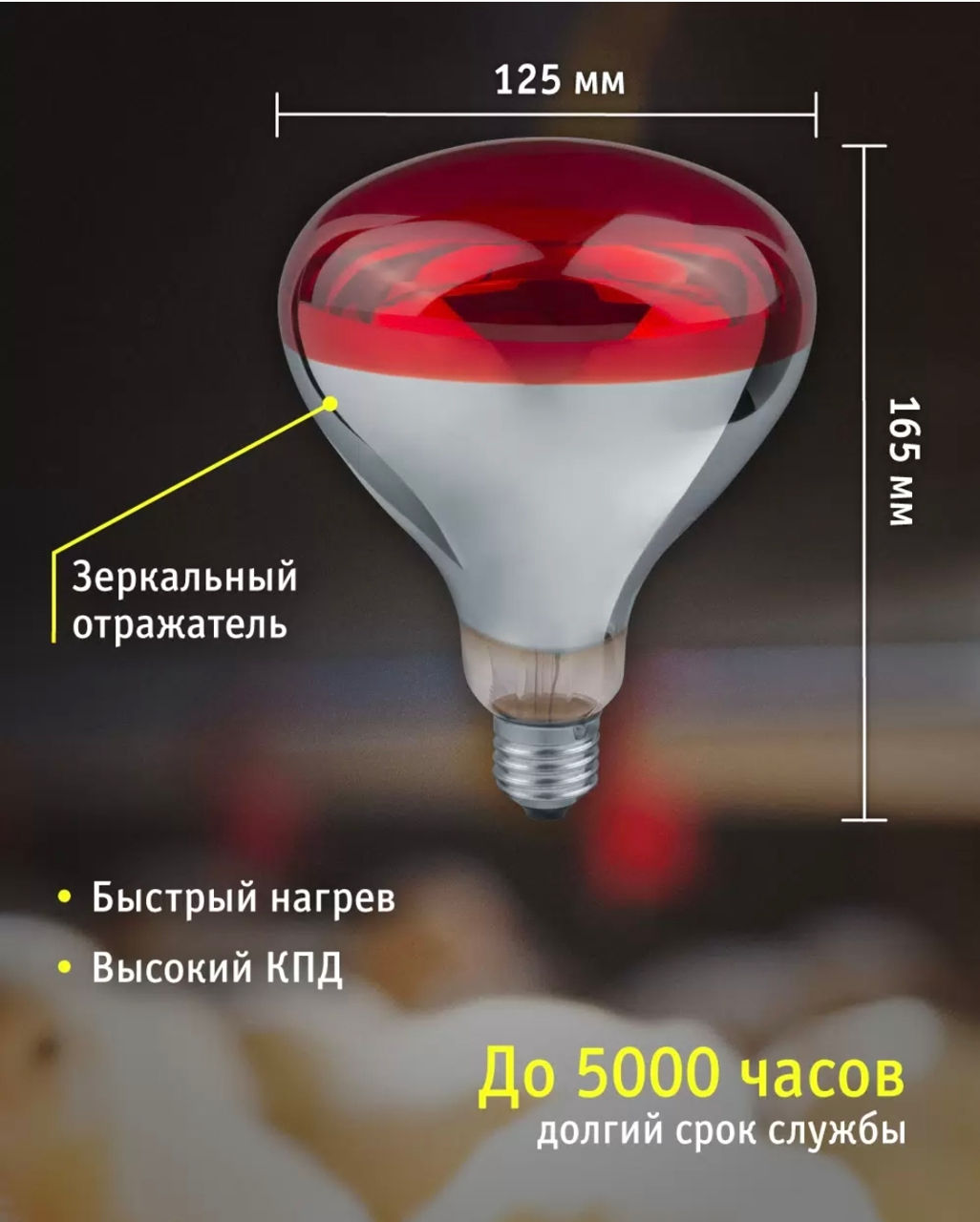 Becuri IKZ,лампы для обогрева птиц,животных Е27-25W,40W,60W,75W,100W,250W foto 1