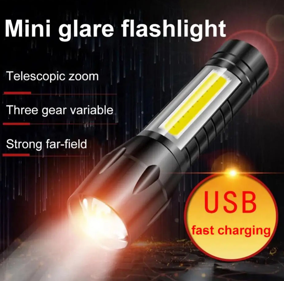 Mini lanternă Ultraflash (baterie de 3,7 V, neagră, LED XPE + COB, 3 wați, 3 moduri, cutie) Descrier foto 1