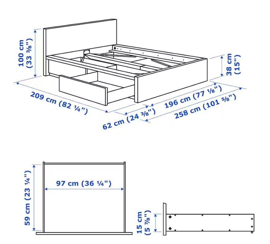 Pat Ikea Malm/Luroy cu cutii de depozitare 180x200 foto 3