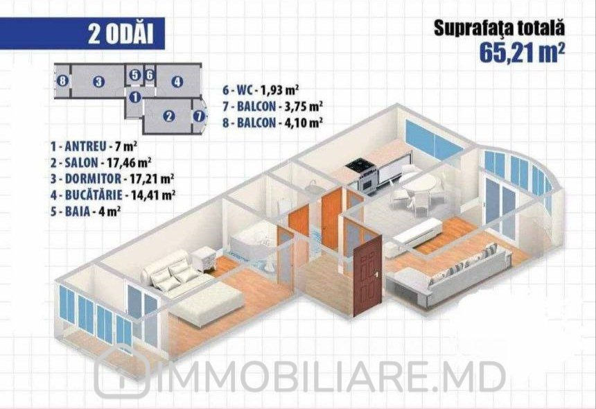 Apartament cu 2 camere,  Durlești,  Chișinău mun. foto 1