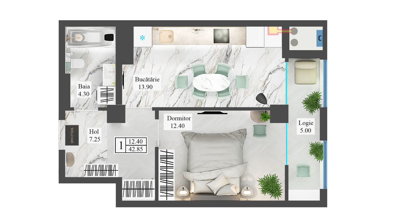 Apartament cu 1 cameră, 43 m², Botanica, Chișinău, Chișinău mun.