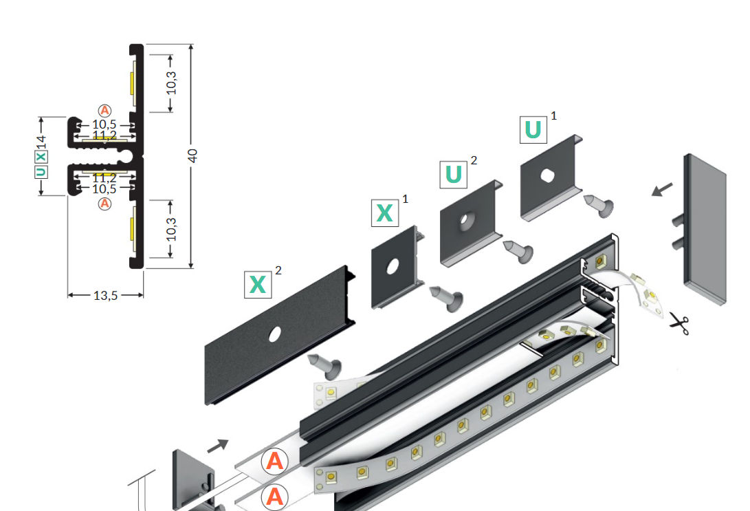 Profil LED BACK10 2000mm, aluminiu anodizat argintiu Profilul LED BACK10 foto 3