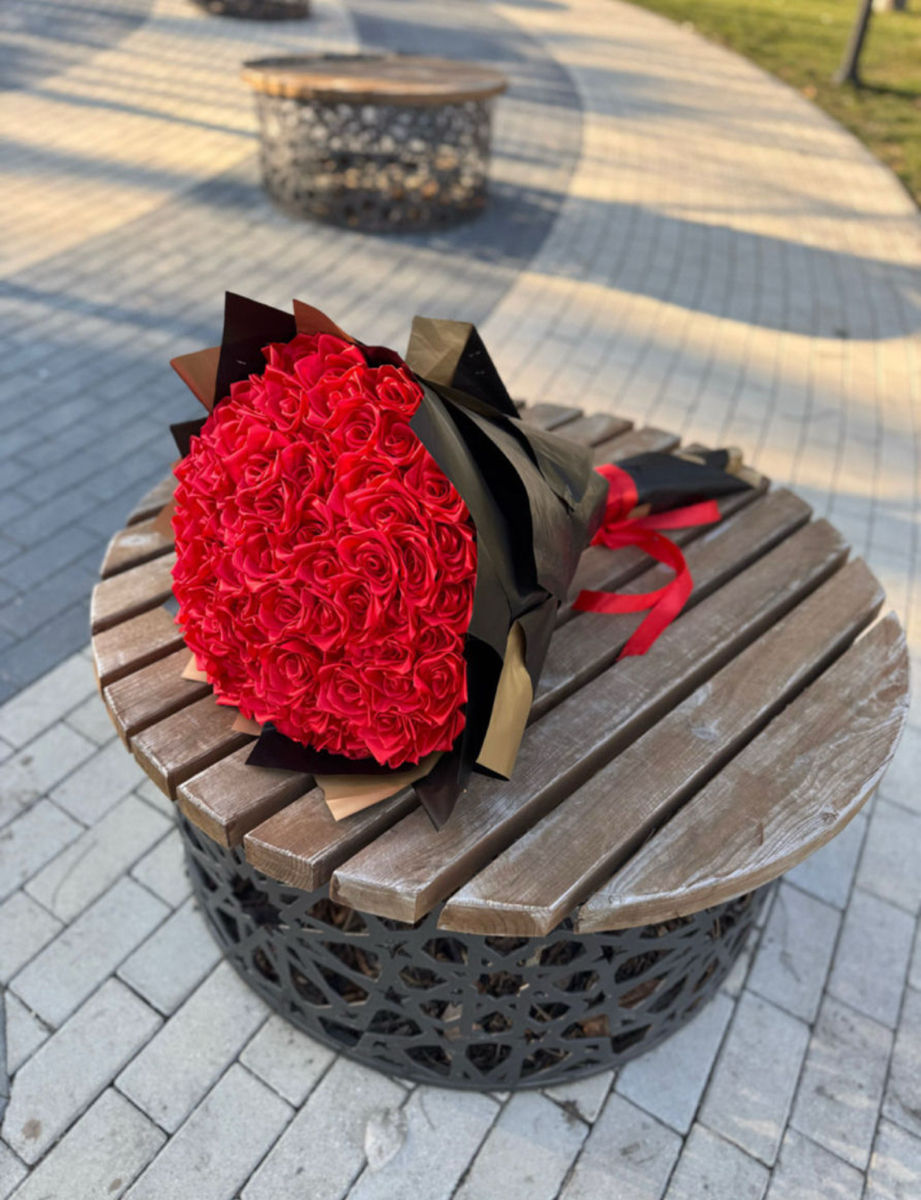 Букет 101 Роза из аталасной ленты   foto 2