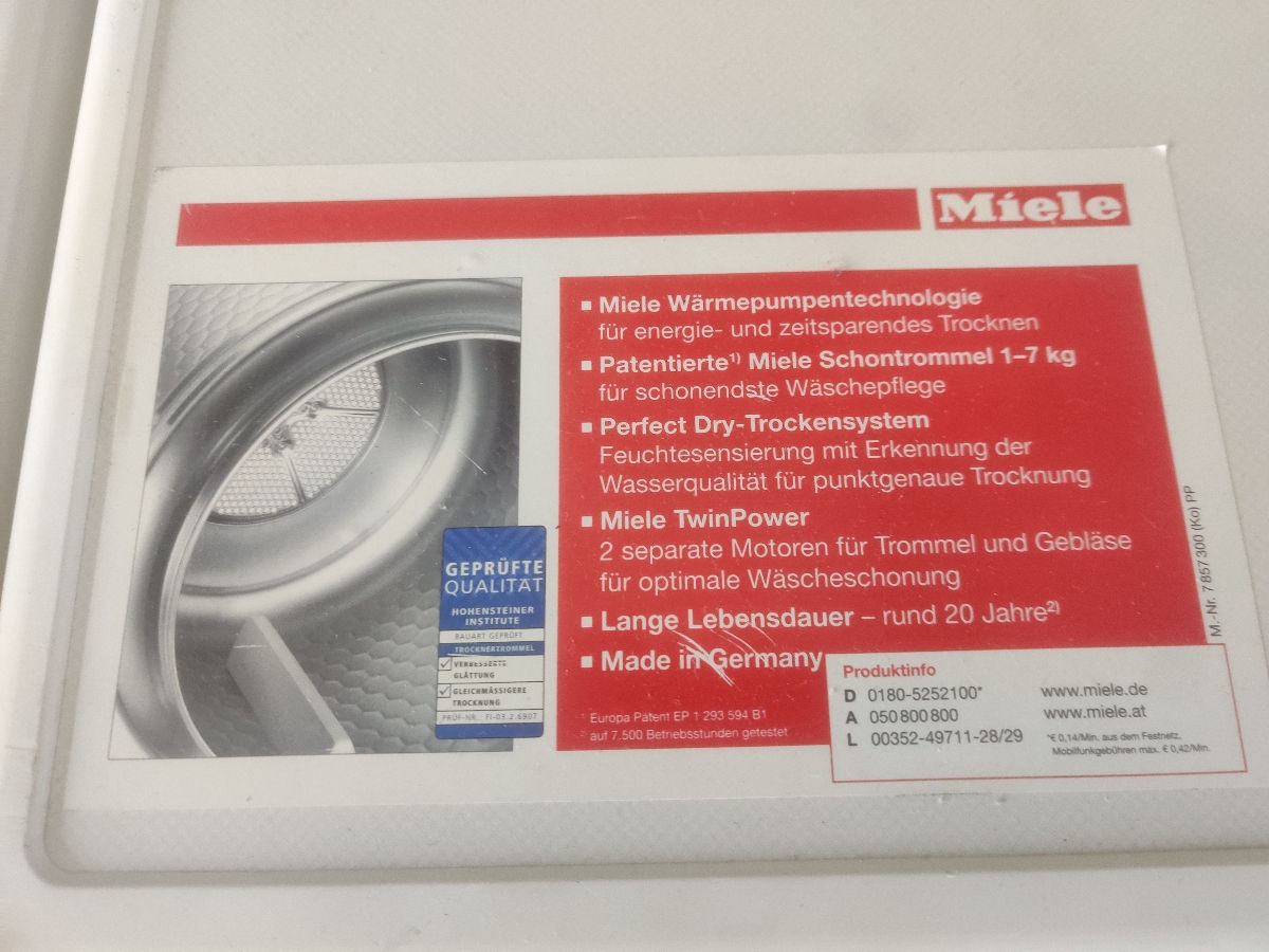 Mașină de uscat Miele T8801WP, 7kg, pompă de căldură, 12 programe,  timer, adusă din Germania foto 3