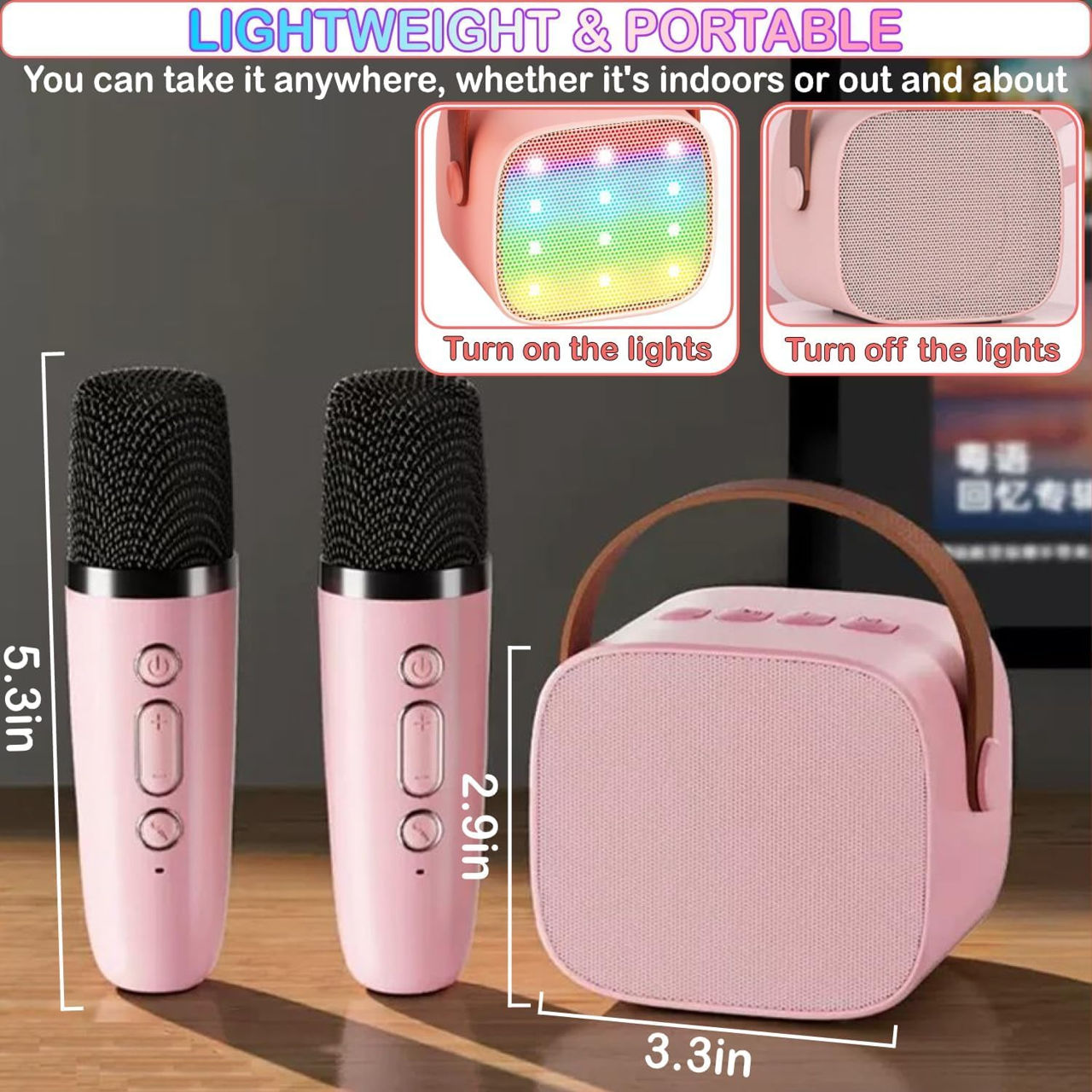 Mini aparat de karaoke pentru copii adulți, difuzor portabil Bluetooth cu 2 microfoane fără fir foto 4