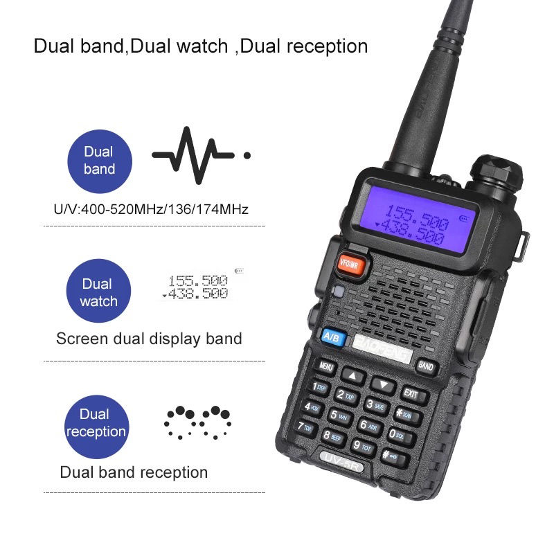Statie Radio Walkie Talkie Baofeng UV-5R Dual Band Transceiver Inclus Casti cu microfon. (noi) foto 1