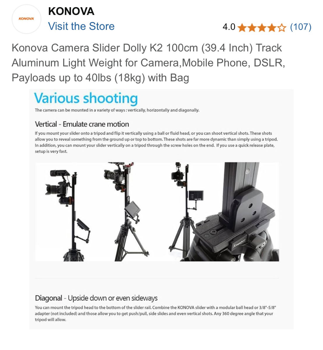 Konova K2 camera slider kit 100cm / Legs/ Bag - Excellent condition foto 8
