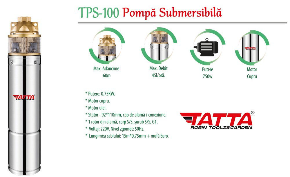 Pompa apa adincime Tatta TPS100 750 W/ / Credit în 10 rate! foto 1