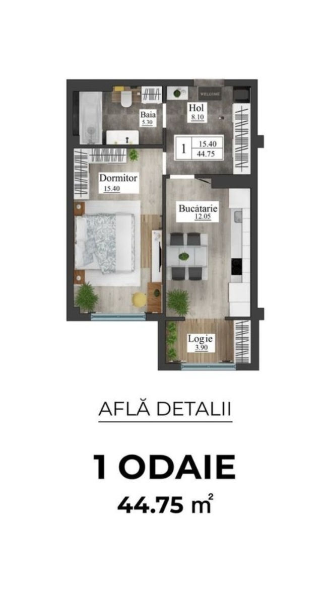 Apartament cu 1 cameră, 45 m², Sculeni, Chișinău