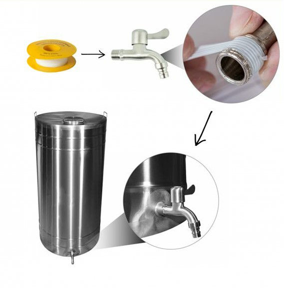 Butoi inox 250 l (cu robinet inox 1/2 si PTFE banda teflon) фото 0