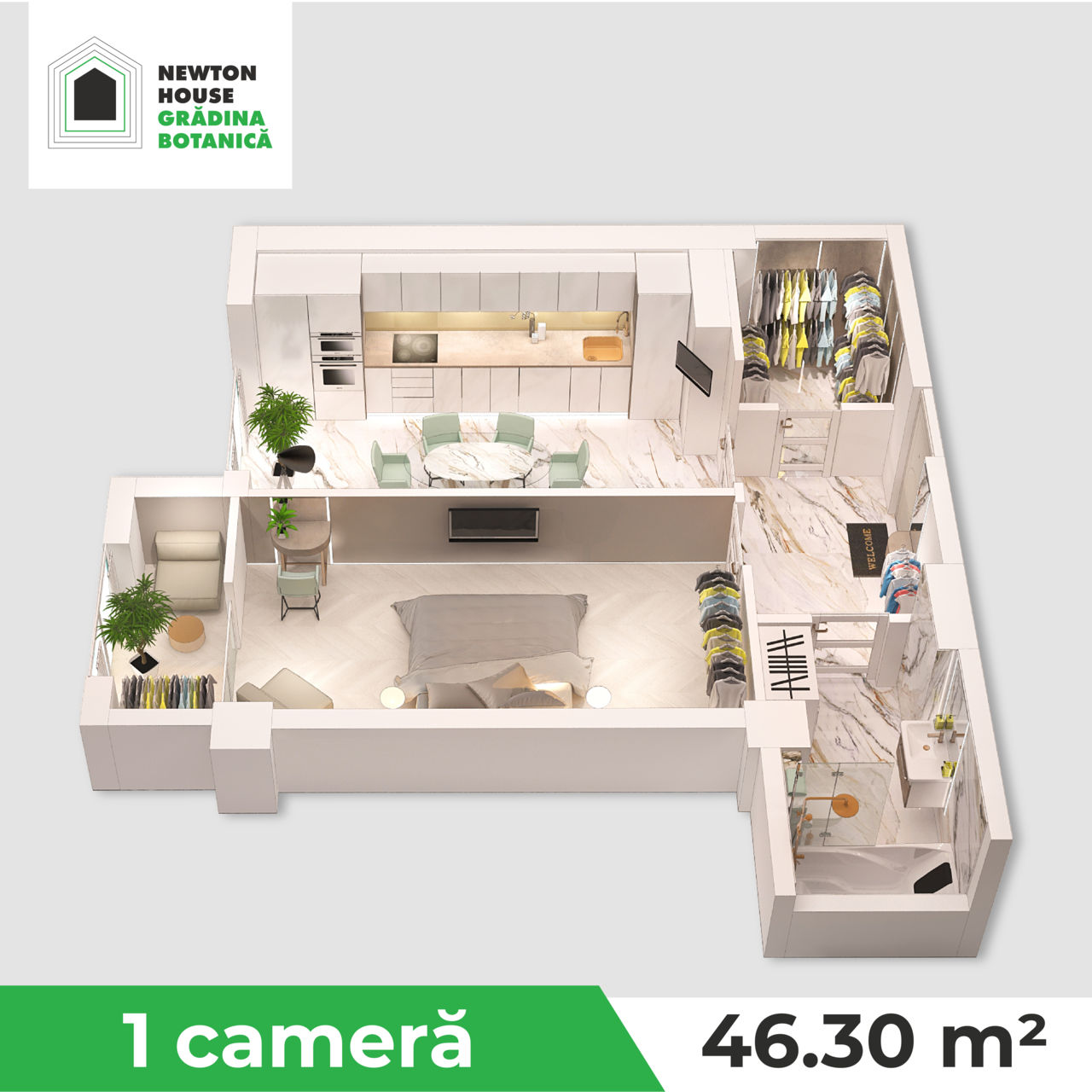 Apartament cu 1 cameră, 46 m², Botanica, Chișinău foto 2