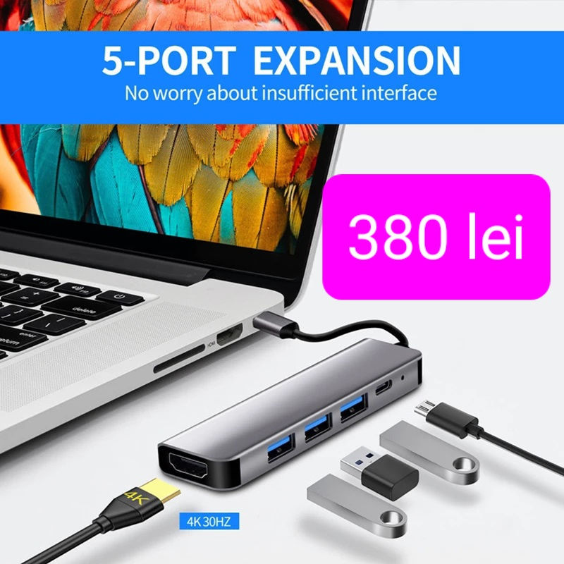 Док-станции.hub usb type C  to HDMIi, dp.usb type C  Vga Sd/tf Pd .lan. rj-45 .audio foto 18