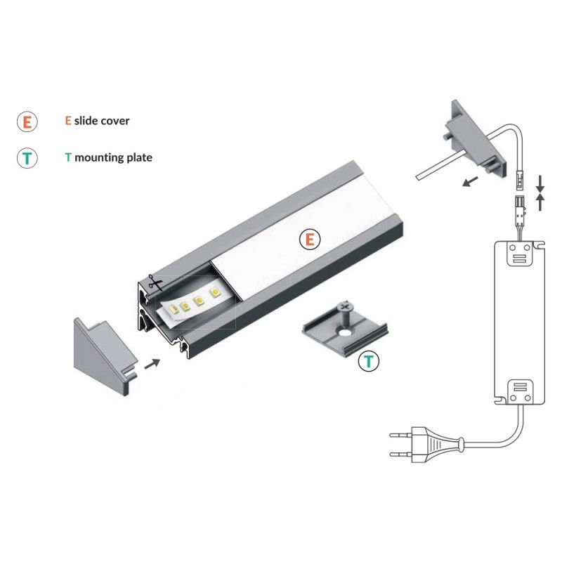 Profil din aluminiu de colt corner 14 pentru banda led - anodizat 2 metri - set complet descriere pr foto 16